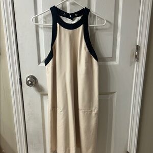 Chic Sleeveless Cream and Black Midi Dress